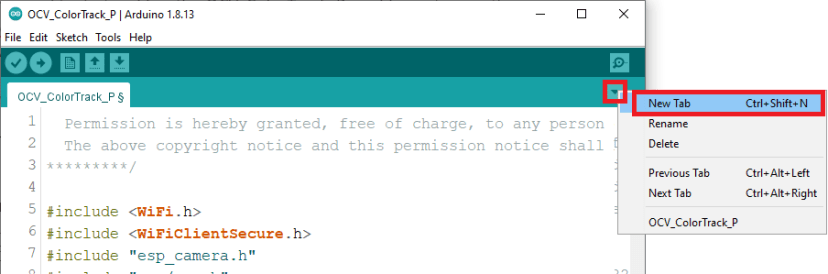 Arduino IDE Create a New Tab