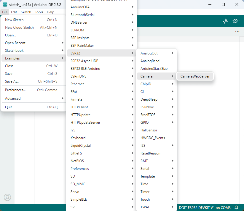 ESP32-CAM in Arduino IDE CameraWebServer example