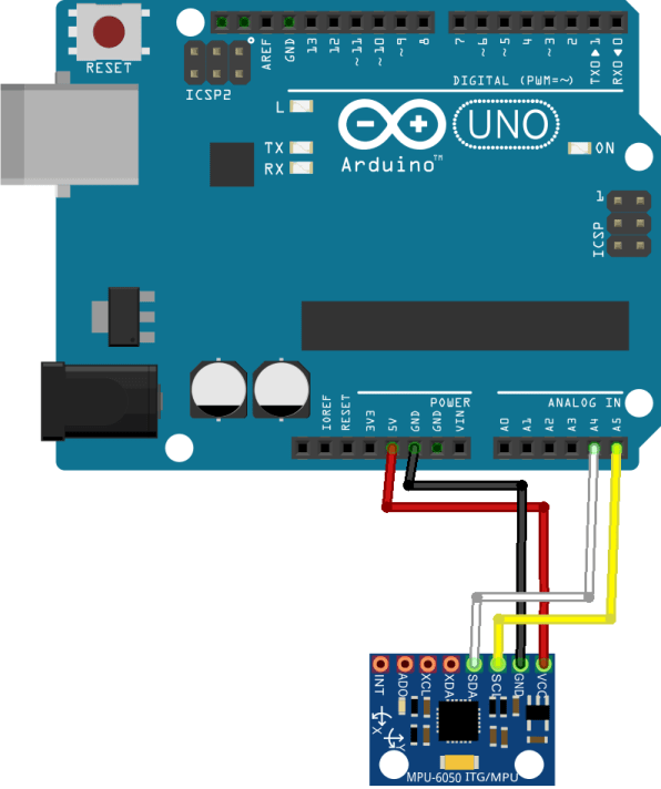 Arduino MPU-6050 Acclerometer Gyroscope Wiring Diagram Fritzing