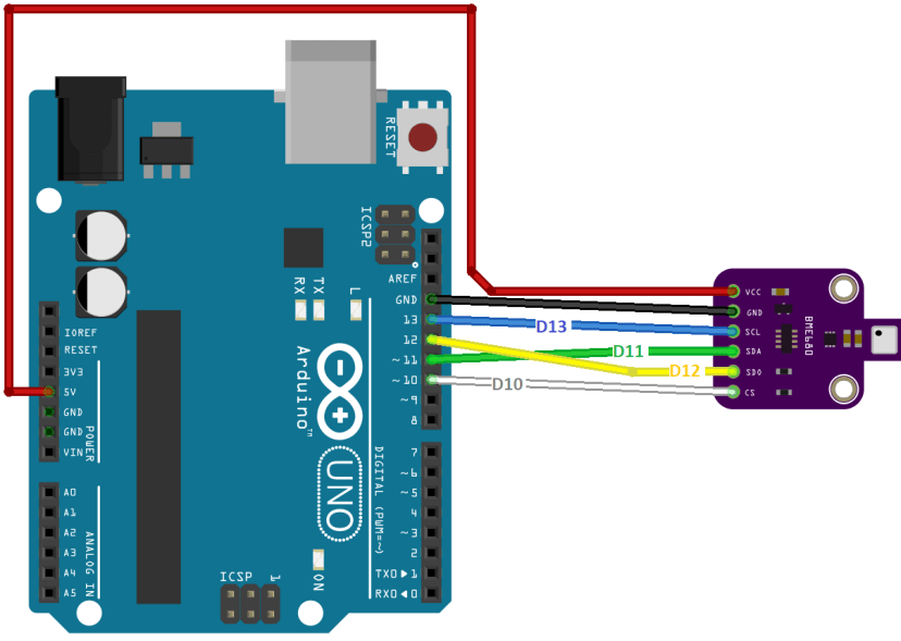 Arduino BME680 Wiring Diagram Circuit SPI communication