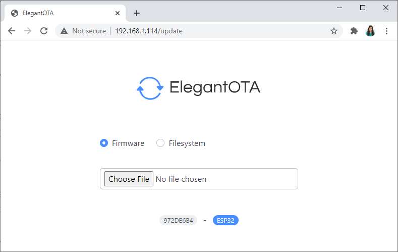 Async ElegantOTA Update Page