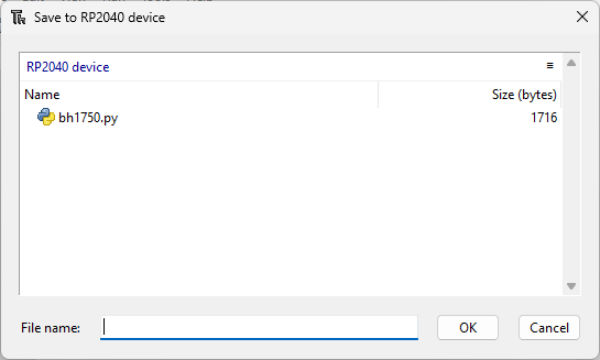 BH1750 file saved on the Raspberry Pi Pico board