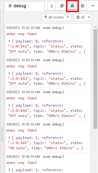 Node-RED Big Timer demonstration debug node