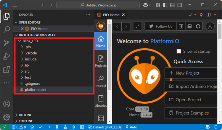 Blink LED project created on pioarduino
