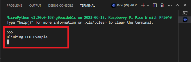 Blinking LED REPL VS Code Raspberry Pi Pico