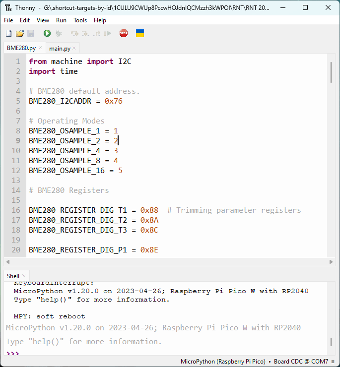 BME280 library MicroPython Thonny IDE