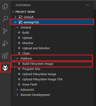 Build Filesystem Image VS Code PlatformIO ESP8266 NodeMCU