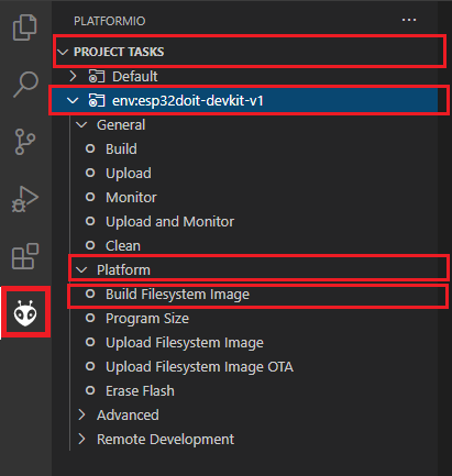 Build Filesystem Image VS Code PlatformIO ESP32