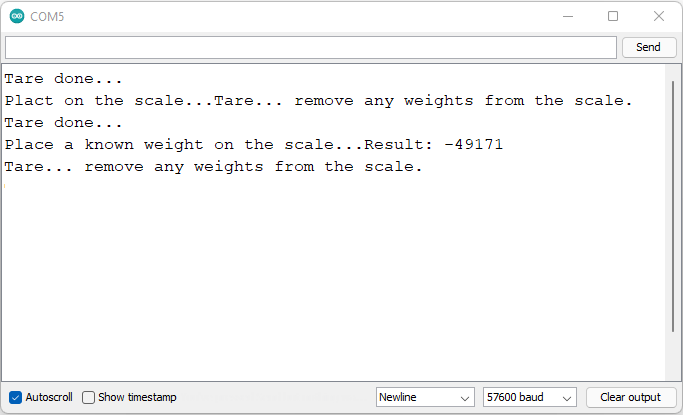 Calibrate load Cell Arduino Serial Monitor