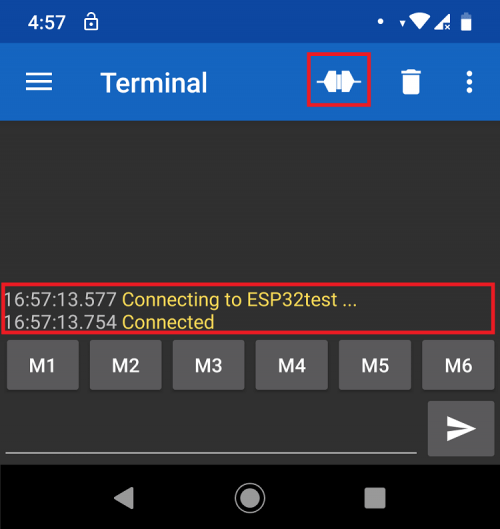 ESP32 Bluetooth Classic and Android Application Serial Bluetooth Terminal connected
