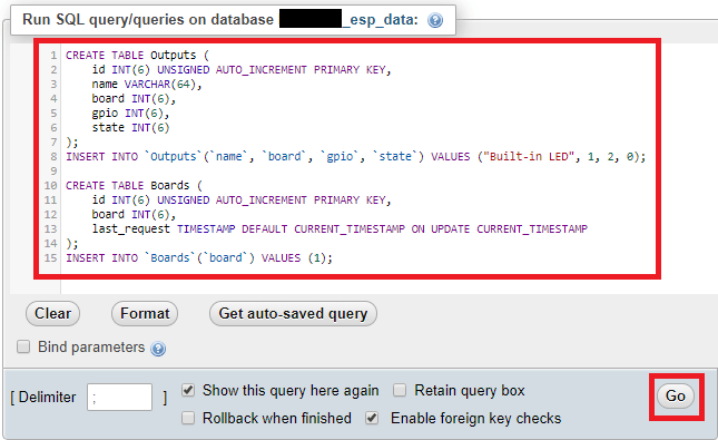 Create MySQL Tables for control ESP32 ESP8266 GPIOs Dashboard
