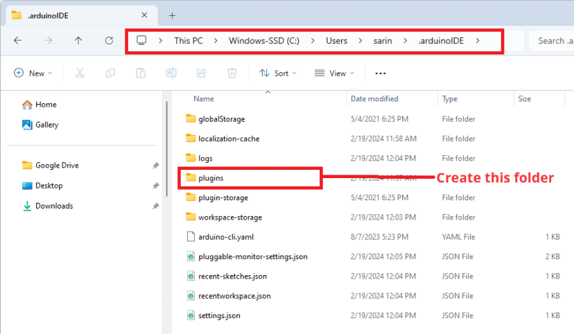 Create Plugins Folder Arduino IDE 2