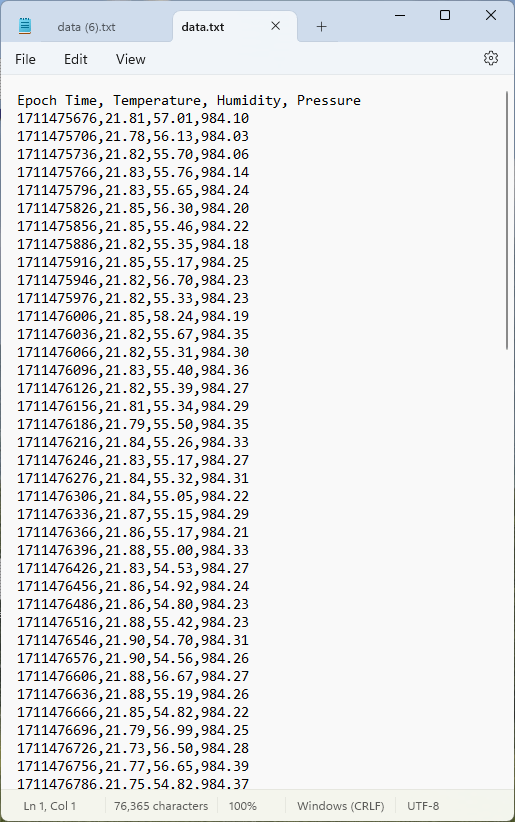 ESP32 Datalogger Web Server Download button data .txt file open