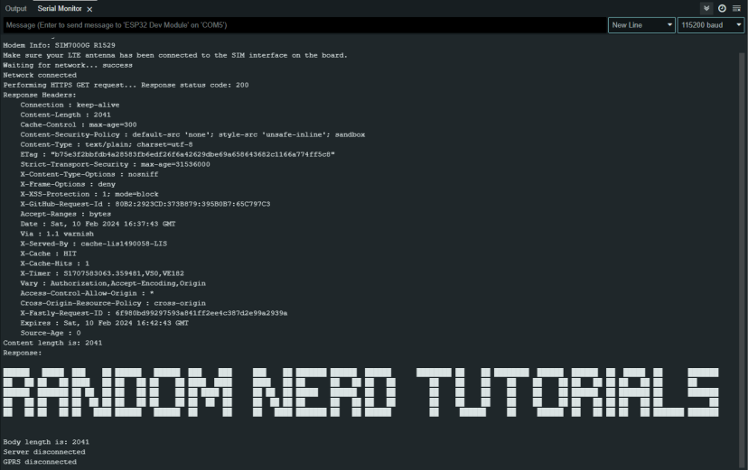 Demonstration ESP32 Make HTTPS Requests using SIM Card LILYGO T-SIM7000G
