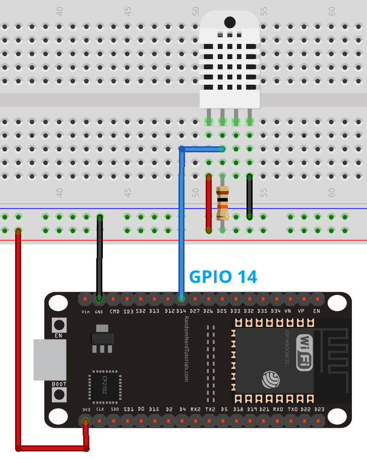 MicroPython ESP32 with DHT11 DHT22 Web Server Temperature and humidity Circuit Schematic wiring