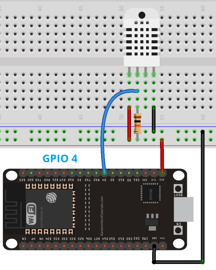 Wiring ESP32 to DHT22 temperature and humidity sensor