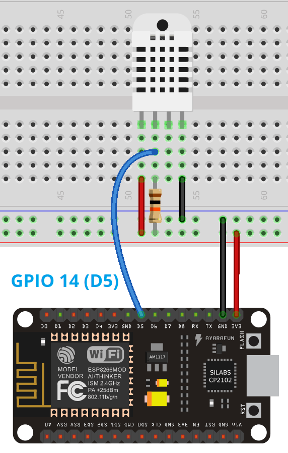MicroPython ESP8266 with DHT11 DHT22 Web Server Temperature and humidity Circuit Schematic wiring