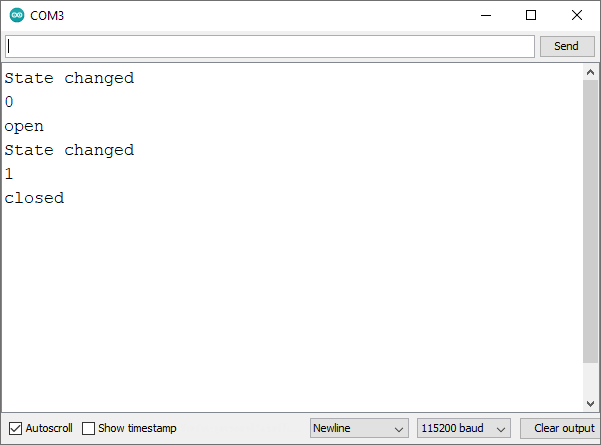 ESP8266 NodeMCU Door Sensor Monitoring Serial Monitor.