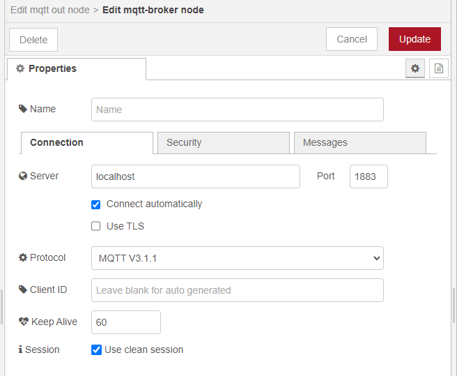 Edit MQTT broker node node-red