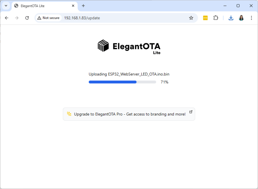 ESP32 ElegantOTA Uploading new firmware