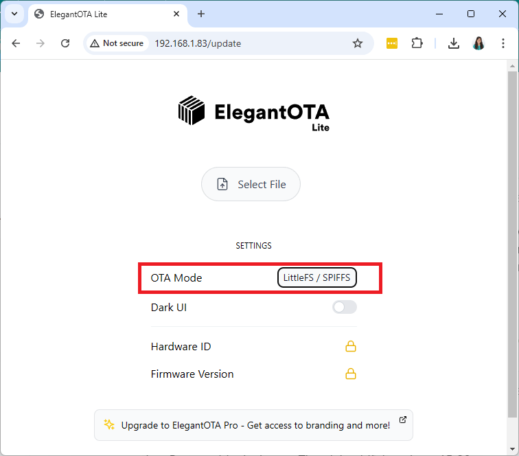 ElegantOTA upload filesystem image LittleFS