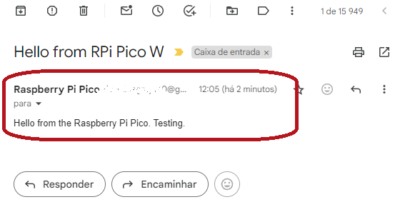 test email sent from Raspberry Pi Pico using MicroPython