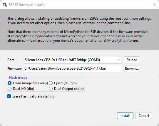 ESP Firmware Flasher Thonny IDE