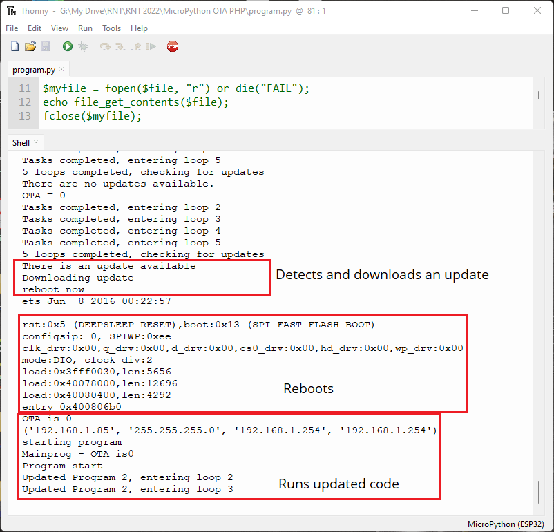 ESP32 ESP8266 MicroPython OTA Updates via PHP Server Demonstration
