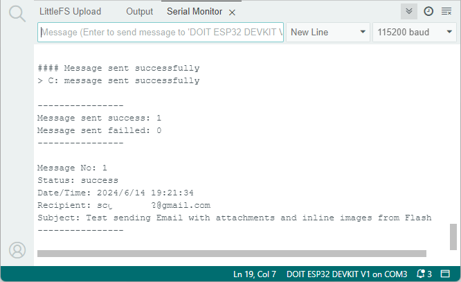 ESP Send Email Message Successfully Serial Monitor