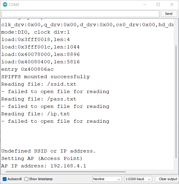 ESP-Wi-Fi Manager Sets Access Point Serial Monitor