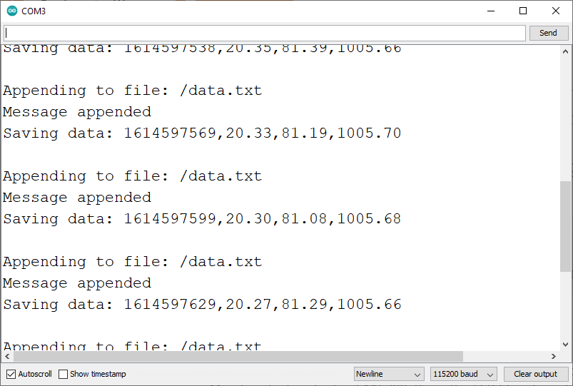 ESP32 BME280 Datalogging to microSD card Serial Monitor