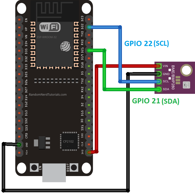 ESP32 with BME280 Wiring Diagram