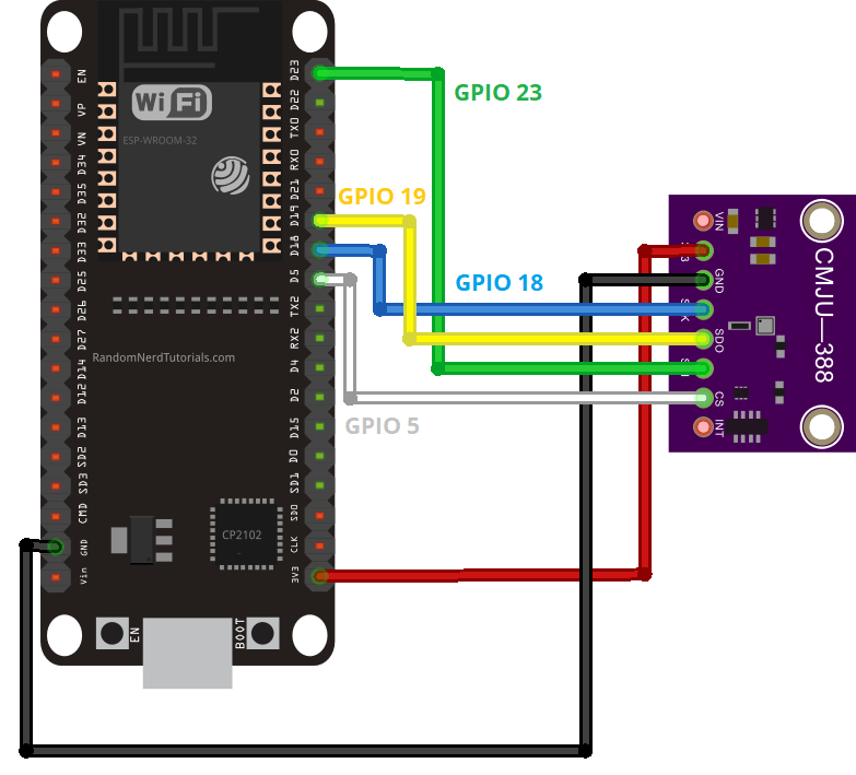 ESP32 BMP388 Wiring Circuit Diagram SPI