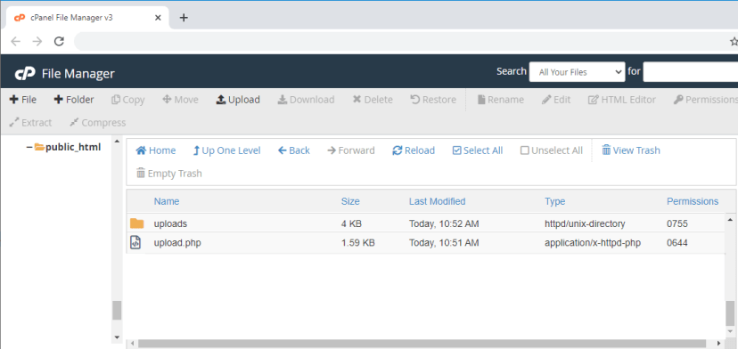 new files created PHP cPanel and uploads folder