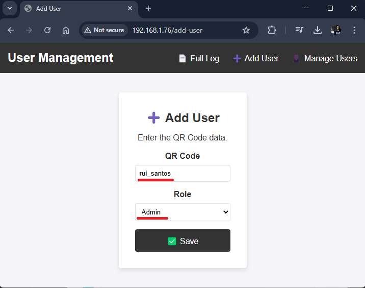 ESP32-CAM QR Code Reader Web Server Add New User with Role