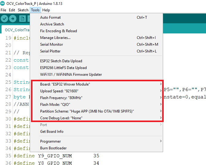 ESP32-CAM Wrover Upload Options