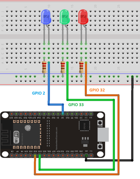 ESP32 Control LEDs GPIOs from anywhere circuit schematic diagram