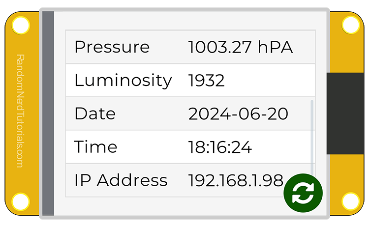 ESP32 CYD LVGL Display BME280 Sensor Data Table Demonstration Screen Lum Date Time