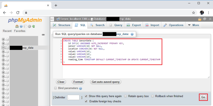 ESP32 ESP8266 PHPMyAdmin Create SQL Table