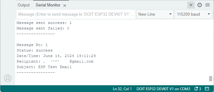 ESP send email SMTP server - serial monitor