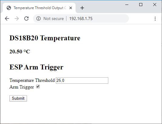 ESP32/ESP8266 Temperature Web Server with Threshold for Automatic Output Control