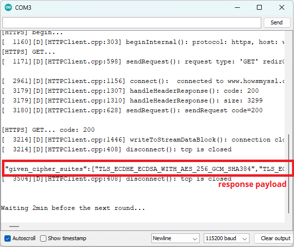 Demonstration HTTPs request ESP32 with response payload