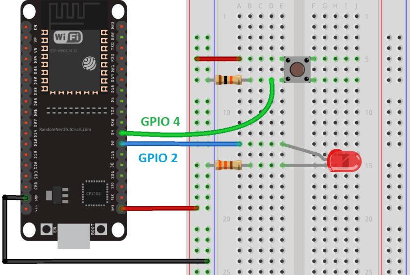 ESP32 Digital Input and Digital Output Schematic Circuit LED Pushbutton