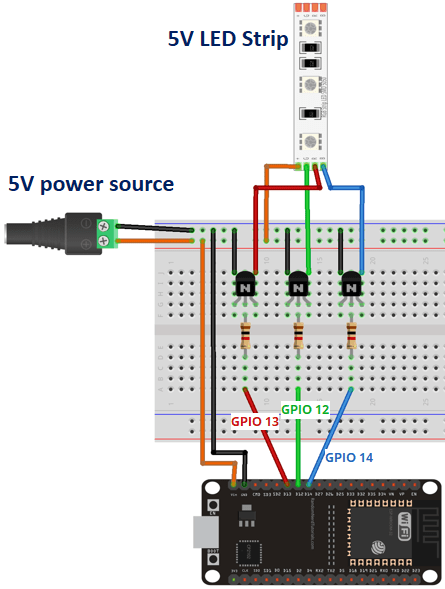 ESP32 5V RGB LED Strip Schematic Circuit