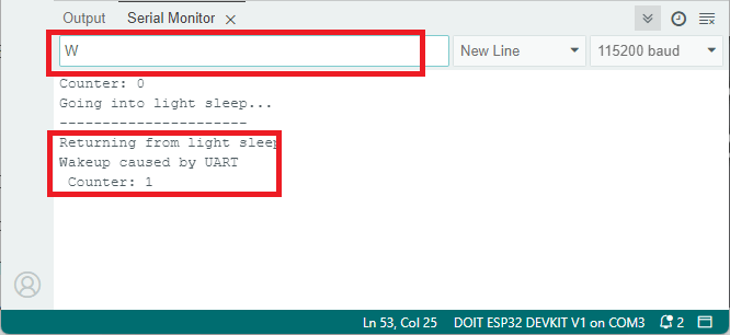 ESP32 light sleep wake-up using UART