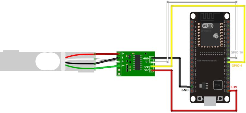 ESP32 with Load Cell HX711 Wiring Schematic Diagram