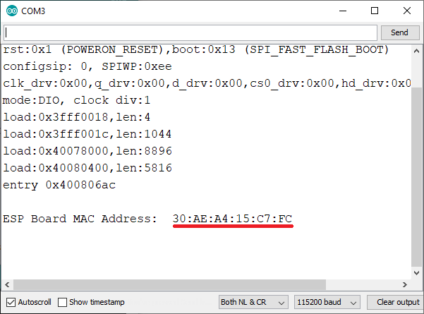 ESP32 board MAC Address with Arduino IDE Serial Monitor
