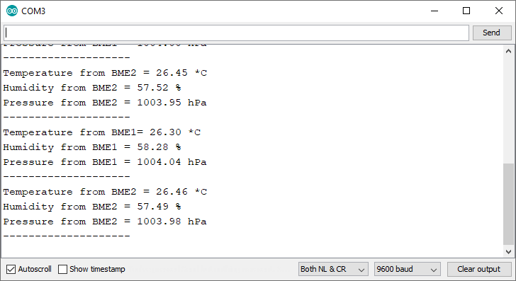 ESP32 multiple BME280 sensors serial monitor output