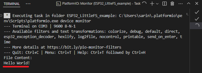 Reading File Content LittleFS ESP8266 VS Code PlatformIO