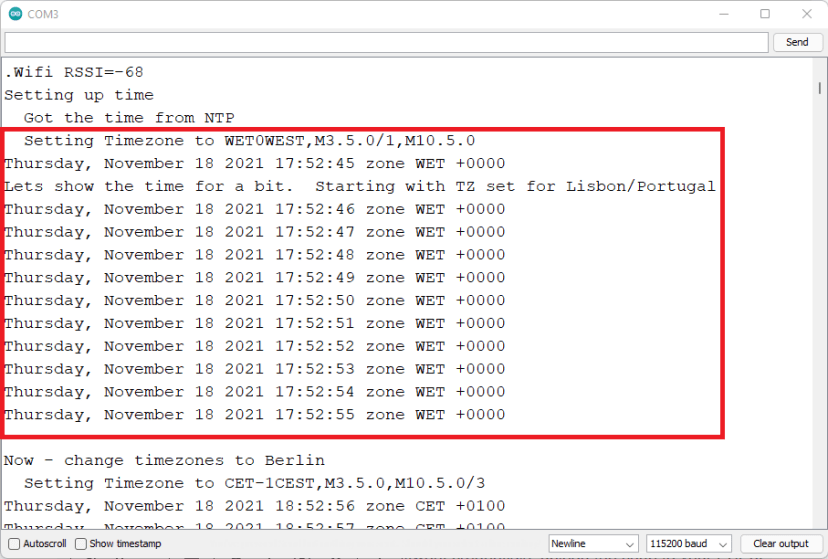 ESP32 NTP Time Set Timezone